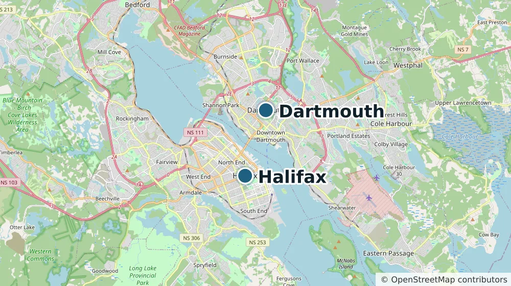 Map of the communities Plank & Pine Flooring serves: Dartmouth, Halifax